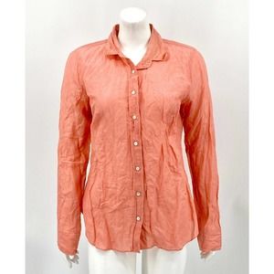 J Crew Womens Crinkle Cotton Perfect Shirt 10 Orange Metallic Button Front